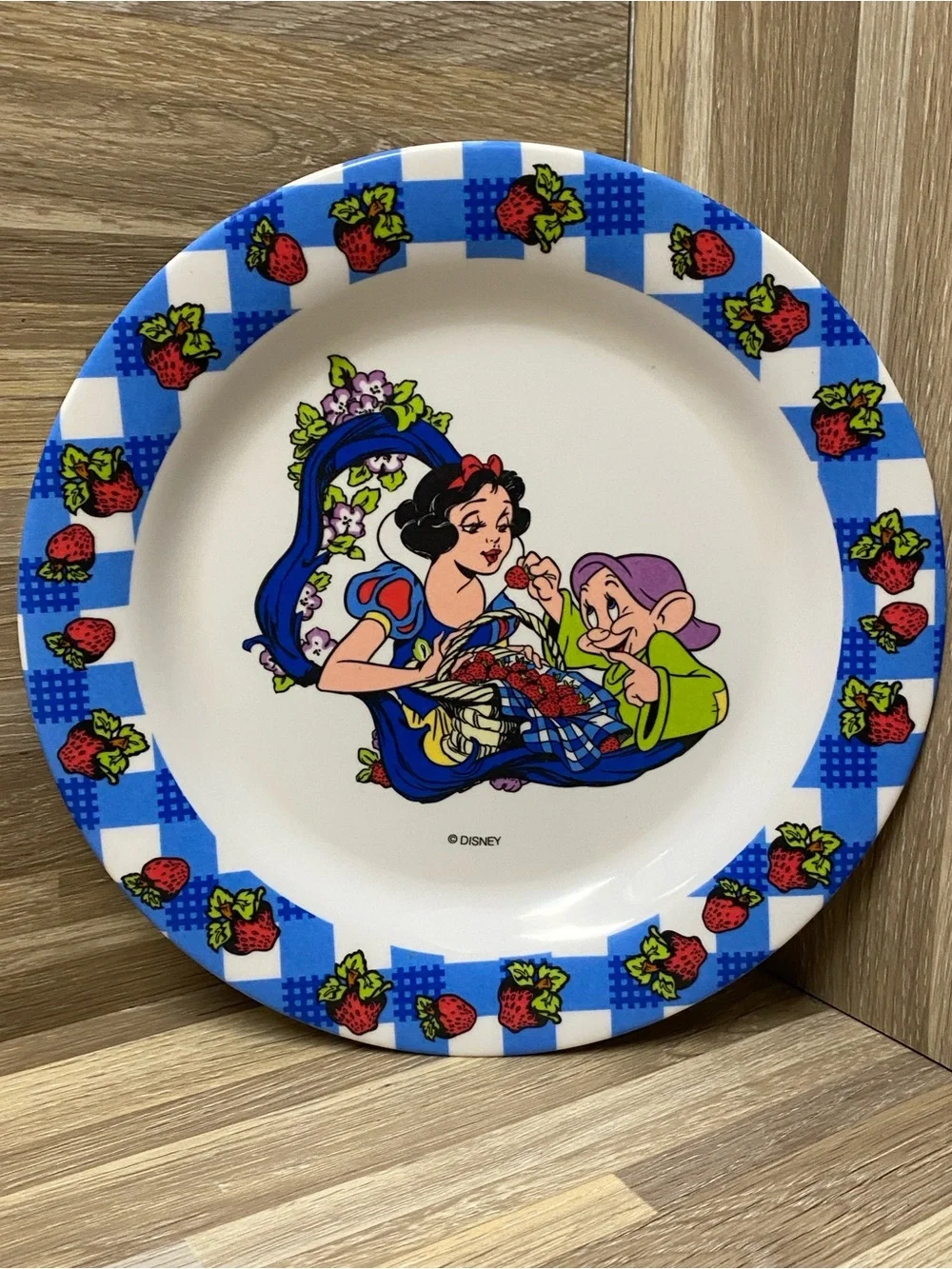 Disney Snow White & Dopey Blue Strawberry Accent Plate kids dinner lunch Vintage